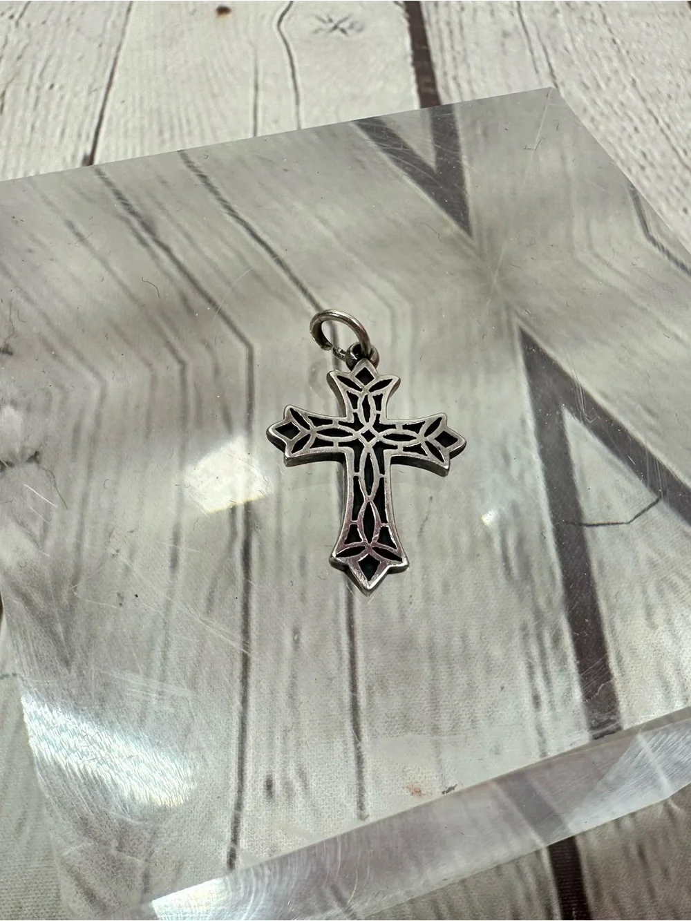 James Avery retired lattice Cross Pendant charm bracelet Sterling faith jewelry
